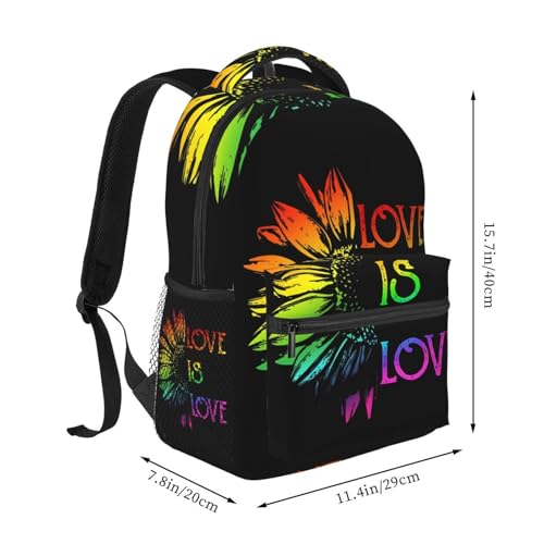 LGBT Rainbow Gay Pride Flag love is love sunflower_86452069 Backpack Large Capacity Lightweight Casual Travel Sports Backpack 11.4X7.8X15.7 inch2