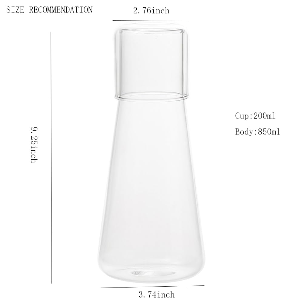 Juego de jarra de agua y vaso de 850 ml para dormitorio, jarra de agua transparente de noche con vidrio, jarra de agua de mesita de noche y vaso con tapa, recipiente de enjuague bucal de baño
