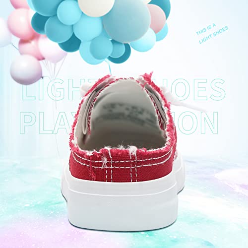 Obtaom Women Canvas Mules Memory Foam Clipper Fashion Sneakers Comfortable Slip-On Mule Backless Shoe（Red Canvas Us9） #TOP4