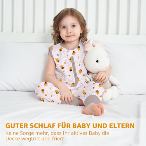 Baby Schlafsack Sommer mit Füßen 0.5 Tog 100% Baumwolle Kinder Sommerschlafsack für Jungen und Mädchen (Biene, M/1-2T) – Ansicht 4