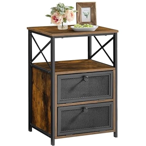 VECELO End Side Table, Modern Night Stand with Storage Space and Door,Nightstands for Living Room,Bedroom,Lounge,Brown Cover