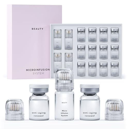 Glow Micro Infusion System for Face & Lips 0.25mm 24K Gold Derma Stamp with Peptides Serum | At-Home Microneedling Serum Kit for Fine Lines Hydration & Radiance | 4 SPA Treatments 12 Serums