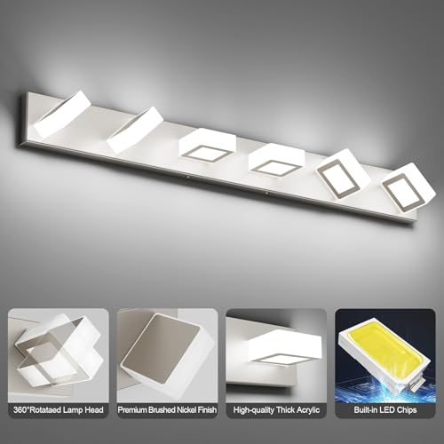 Image of Ralbay Brushed Nickel Bathroom Vanity Light Metal Acrylic Modern LED Bathroom Lighting Over Mirror (White Light 6000K)