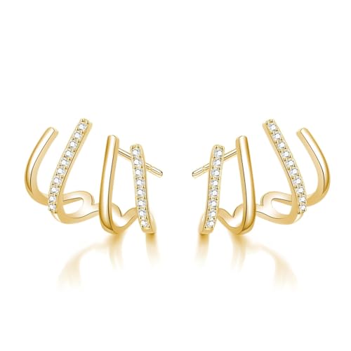 Image of ZIBUYU Claw Studs Earrings for Women - Dainty Gold Helix Earrings | for Women Fashion With Cubic Zirconia, Hypoallergenic Mini Half Hoop Design, Jewelry Accessories for Girls Gifts