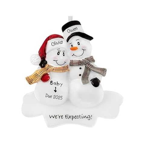 UniqXmas Personalized Pregnant Christmas Ornament 2024 | We are Expecting Mom-Dad-Parents to Be | Baby Coming Soon, Pregnancy Announcement | Bump’s First Xmas Keepsake Snowmen | Custom Name & Year Cover
