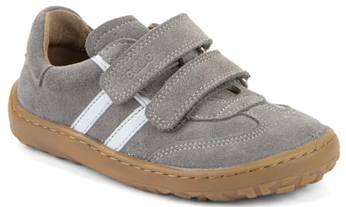 Froddo Barfußsneaker aus Leder Farbwahl mit Doppelklett & Zierstreifen Barefoot G3130292 F-Motion (Light Grey EU Schuhgrößensystem Grundschulkind Numerisch M 29)