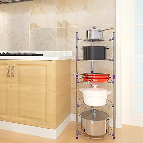 Ejoyous 5 Tiers Saucepan Stand, Pan Pot Organiser Rack, Multi-Layer Pan Rack Stand Cookware Holder Standing Storage Rack, for Electric Rice Cooker Saucepan Frying Pan Soup Pot 39.96 x 13.78in - Image 6