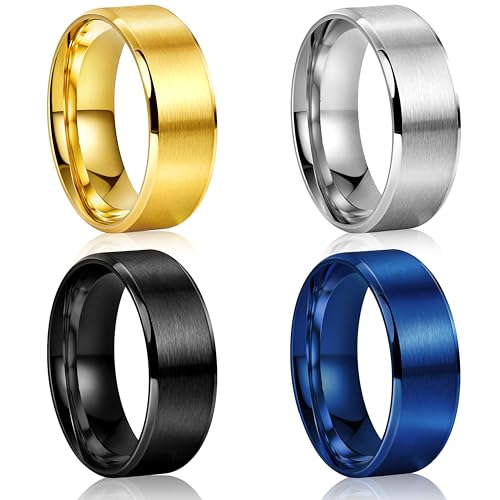 Poxtex Mens Rings Wedding Band, Stainless Steel Non Tarnish Cool Anillos Para Hombre Simple Brushed Band Rings for Men Size 12