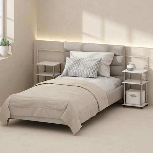 Image of Furinno Just 3-Tier Turn-N-Tube Open Storage Nightstand, 2-Pack, Plastic Poles, White Oak /Stainless Steel