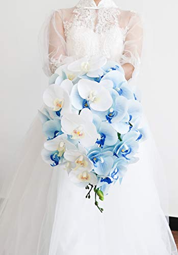 Ansuma Blue Phalaenopsis Orchid Cascading Bridal Bouquet Waterfall Flower with