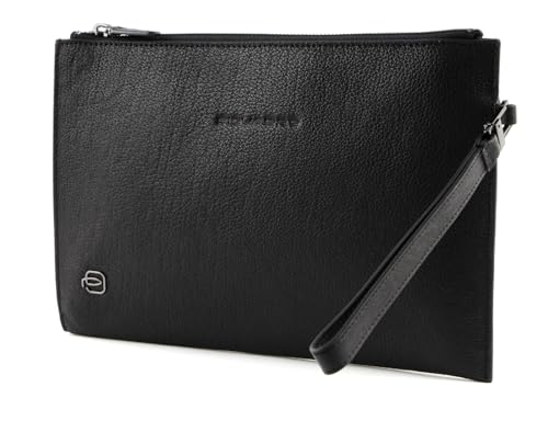 PIQUADRO – Pochette in Pelle Black Circle – Porta iPad Mini, Tasca Occhiali, Polsiera Rimovibile – Colore Nero – Uomo