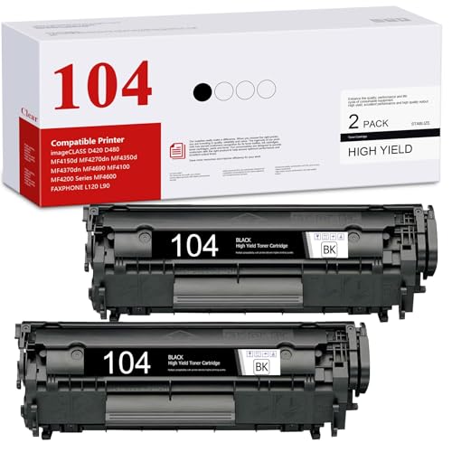 BERRYSKY High-Yield 104 Black Toner Cartridge Compatible CRG-104 Toner Replacement for Canon 104 Toner for imageCLASS D420 D480 MF4150d MF4270dn MF4370dn FAXPHONE L120 L90 Printer, 2-Pack