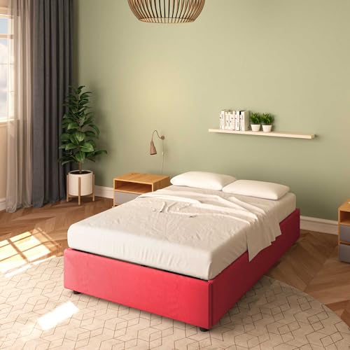 Baldiflex Letto Piazza e Mezza con Contenitore Modello Cloe in Tessuto, Senza testiera, Rete a Doghe, per Materassi 120x200 cm, Colore Rosso