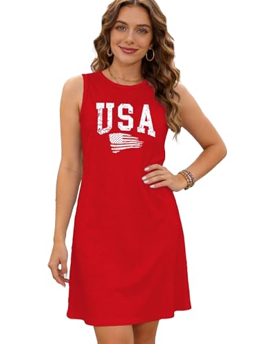 Image of 4th of July Dresses for Women American Flag Tank Dress Patriotic USA Flag Tanks Sundress