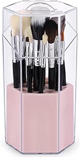 Salarot Makeup Brush Holder with Lid, Acrylic Stylish Dustproof Organiser, Make up Storage Box for Countertop, Bathroom, Vanity, Pink