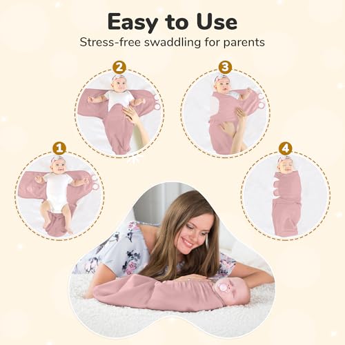 Image of Mama Cheetah Baby Swaddle Sack, Organic Cotton Swaddle Blanket, Adjustable Swaddle Sleep Sacks, Easy Swaddles for Boy Girl 0-3 Month, Baby Essentials, 4-Pack, Dusty Rose