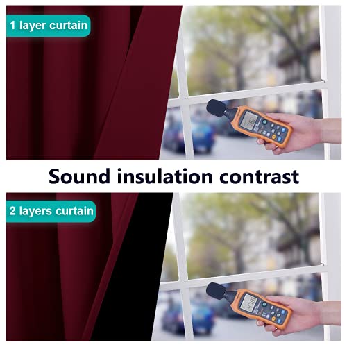 Image of NICETOWN 100% Blackout Short Curtains with Black Liners, 2 Panels, 37 inch W by 60 inch L, Wine Red, Solid Thermal Insulated Full Blackout 2-Layer Lined Drapes, Energy Efficiency Window Draperies for Bedroom