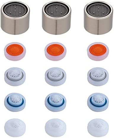 3 Pcs Faucet Aerator, Female Thread Kitchen Faucet Aerator Kitchen Sink Aerators, 1.2, 1.5, 1.8, 2.5 GPM Flow Restrictor Replacement Parts Bathroom, 15/16-Inch 22mm Female Thread-Brushed Nickel
