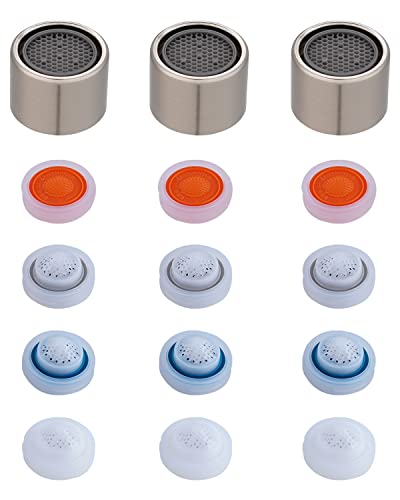 3 Pcs Faucet Aerator, Female Thread Kitchen Faucet Aerator Kitchen Sink Aerators, 1.2, 1.5, 1.8, 2.5 Gpm Flow Restrictor Replacement Parts Bathroom, 15/16-Inch 22Mm Female Thread-Brushed Nickel #TOP8