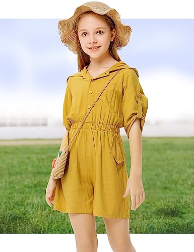 Lionjie Girls Summer Romper Jumpsuit With Ruffle Sleeveless Shorts, V-Neck Hooded & Side Pockets For Kids Toddlers 7-8 Years #TOP2