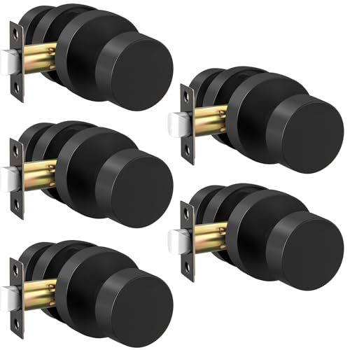 Image of Haidms Black Door Knobs Passage, Heavy Duty Zinc-Alloy Closet Door Knobs, Matte Black Interior Door Knob for Hallway & Closet, Round Ball Design(5 Pack)