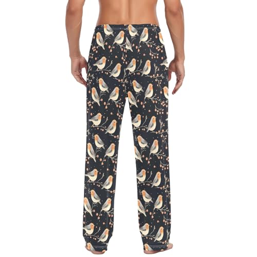 Mens Cotton Pajama Pants Sleep Lounge Pj Bottoms Sleepwear with Pockets Drawstring S Digital Birds3