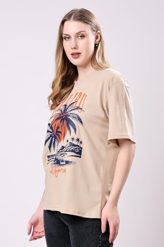 Image of London Hills Women's Cotton Oversized Fit Tshirt |Printed Oversized t Shirts Longline Drop Shoulder Boho Style T-Shirt