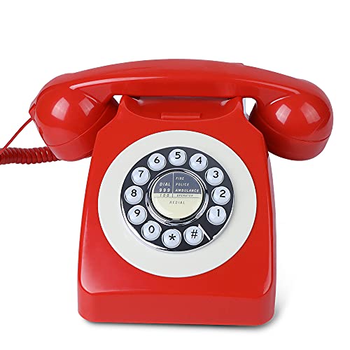 Image of MCHEETA Retro Phone with Push-Button, Landline Phone with Redial Button, Classic Vintage Dial Telephone, Antique Corded Phone for Home and Office (Red)
