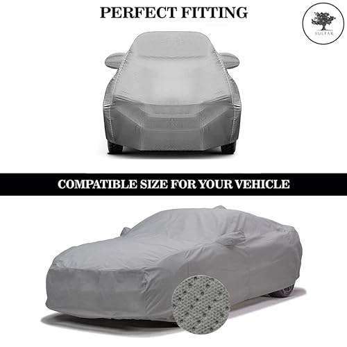 Image of Sulfar 100% Waterproof Car Body Cover Compatible with Mirror for Tata Indigo ECS (Triple Stitched, Full Bottom Elastic, Grey-TB)