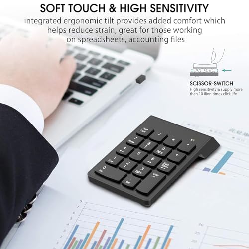 Image of NOOX Wireless Number Pad, Numeric Keypad Numpad Laptops Desktop Computer Accessories, Compatible with Chromebook Notebook EliteBook MateBook - 10 Key USB Keypad Office Essentials