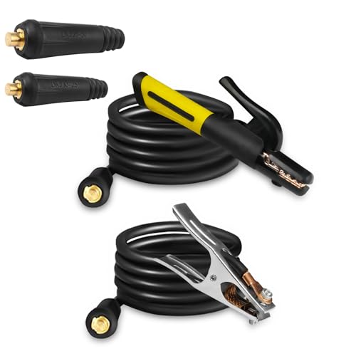 Image of SSIMDER Electrode Holder with Cable & Ground Clamp Set, 600A Stick Welder Stinger with Dinse 10-25 & 35-50 Plug, Heavy Duty ARC Welding for Home, Garage & Automotive