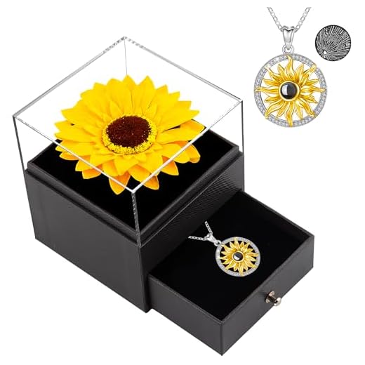 MOKOQI Presentes de girassol para mulheres, girassóis artificiais, presente para sua mãe, esposa, com colar em 100 textos I Love You no Dia das Mães, aniversário, decoração de girassol