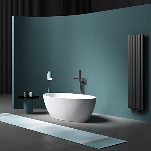 Yagatap Freestanding Tub Faucet, Free Standing Tub Filler Matte Black, Single Handle Stand Alone Brass Bathtub Faucet With Hand Held Shower And Swivel Waterfall Mixer Spout Floor Mount #TOP2