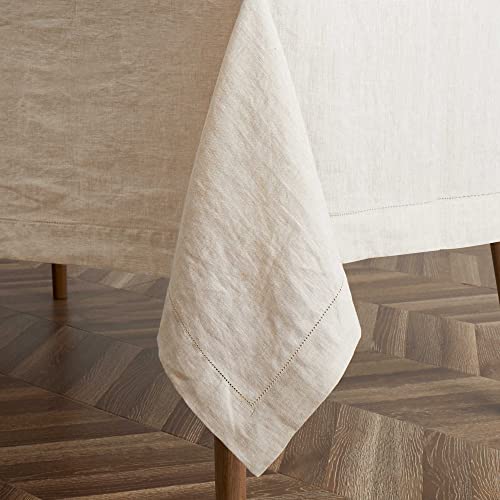 Home Linen Tablecloth Hemstitch - 60 X 84 Inch Rectamgle Fabric Washable Cloth Table Cover Farmhouse Burlap Manteles For Kitchen Dinning Outdoor Easter Thanksgiving Parties Weeding Decoration Natural #TOP3
