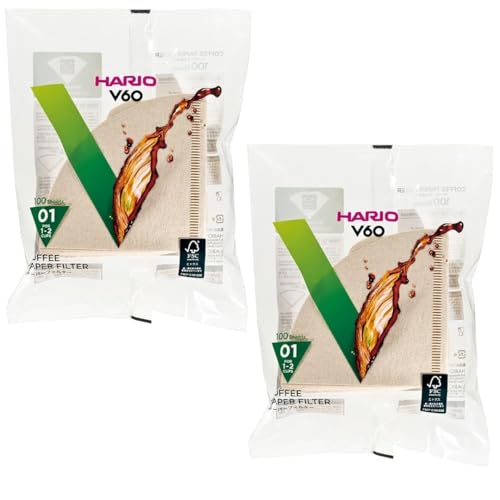 Hario 01 Coffee Natural Paper Filters, 2-Pack Set 100 Filters per Pack (Total of 200 Filters) (Japan Import)