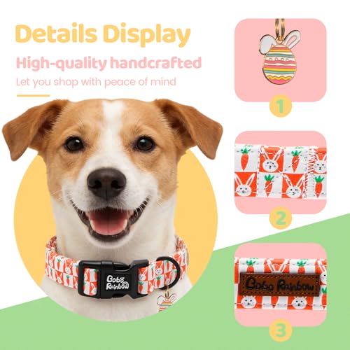 Image of Dog Collars, Easter Orange Carrot Rabbit Print Pet Collar Holiday Cute Durable Adjustable Pendant Gift Collar with Quick Release Plastic Buckle for Large Dogs