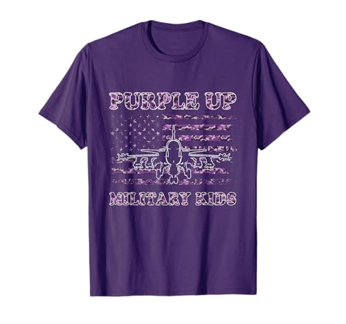 Purple Up For Military Kids Messy Bun Militar Niño Mes Camiseta
