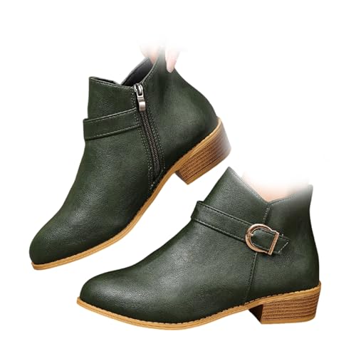 Nbzsmlkn Botines Cómodos De Tacón Grueso para Mujer, Ortopédicos, con Soporte para El Arco del Pie, con Cremallera Lateral para Otoño (Verde,42)