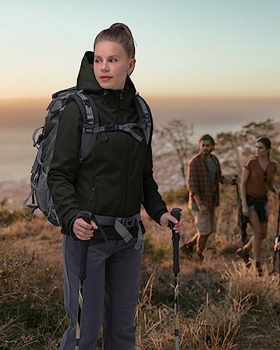 33,000ft Softshelljacke Damen Wasserdichte Atmungsaktive Warme Winterjacke Fleece Übergangsjacke Winddichte Funktionsjacke mit Kapuze Schwarz M