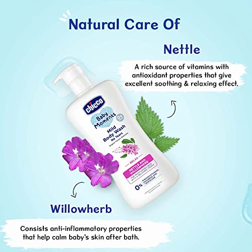 Image of Chicco Baby Moments Mild Body Wash Relax, New Advanced Formula with Natural Ingredients, No Tears & Soap-Free, Mild formula for Baby's Body & Face Wash, No Phenoxyethanol and Parabens (200ml)