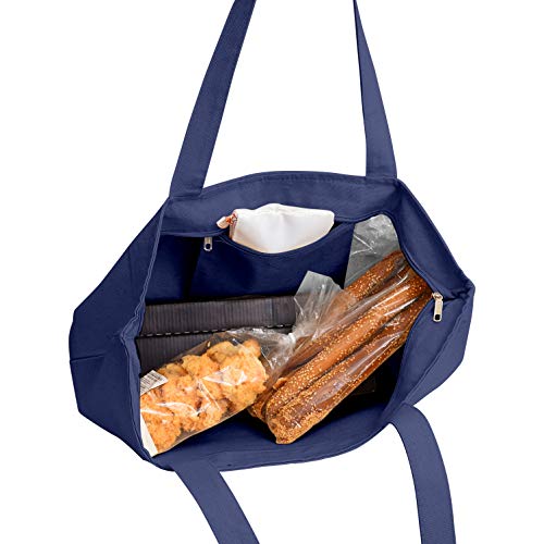 (6 Pack) Set of 6 Heavy Canvas Large Tote Bag with Zippered Closure (Navy)3