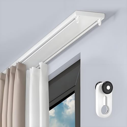 Double Curtain Track Ceiling Mounted Aluminum Silent Rails System White 1m(3.3ft) by HABUAETY - Used condition - US$31.23