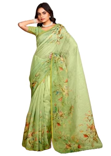 Saree en soie de coton imprimé femme pour mariage élégant