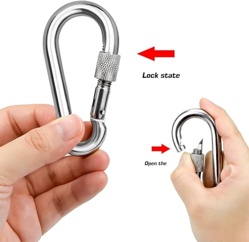 2 Stück Feuerwehr Karabinerhaken Groß Schraubkarabiner Edelstahl 80mm x 8mm Mit Schraube Rostfrei Mit Verschluss Karabiner Tragfähigkeit/WLL: 400kg