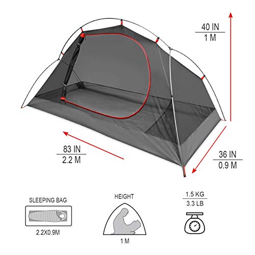 Kazoo Waterproof Backpacking Tent Ultralight 1 Person Lightweight Camping Tents 1 People Hiking Tents Aluminum Frame Double Layer (Eco-Friendly Fabric) (Bright Yellow) #TOP2