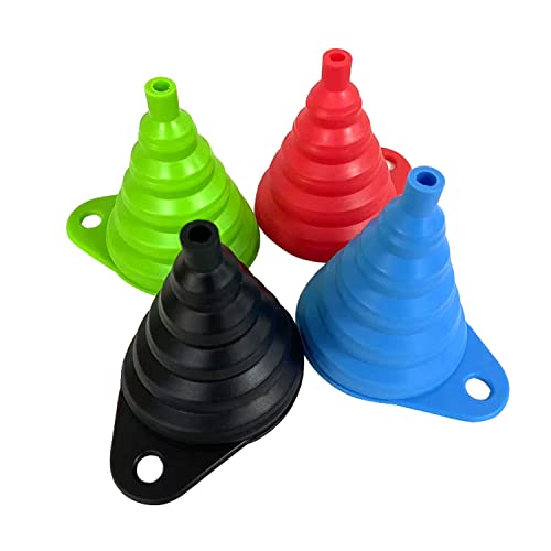 Set Of 4 Silicone Collapsible Kitchen Funnel - X-Small To Large Sizes For Easy Liquid Transfer Food Grade Silicone Collapsible Gadgets (Red) #TOP1