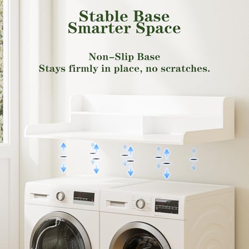 Apetaccat Arbeitsplatte für Waschmaschine und Trockner mit 2-stufigem Regal, Wasserabweisende Waschmaschinenabdeckung, Waschmaschinenregal mit Anti-Rutsch-Pads, Abdeckung Waschmaschine Holz, weiß