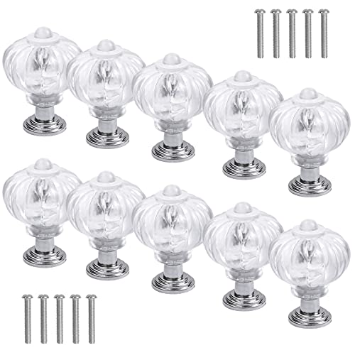 Rapidbok 10pcs Pomos y Tiradores de Cristal, Tiradores de Muebles, Pomos Tirador para Cajón, Pomo de Armario Redondo de Acrílico, Tiradores de Tocador con Tornillos para Cocina Armario Baño Armario