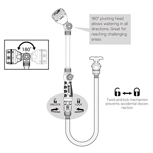 Eden 94620 Pro Heavy Duty Metal 18" Garden Hose With Quick Connect Starter Set 6 Pattern Adjustable Water Sprayer Wand With Pivoting Head, Shut Off Thumb Control Feature #TOP6
