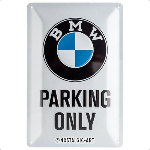 Nostalgic-Art Retro Tin Sign, 7.9" x 11.8", official license product (OLP), BMW – Parking Only White – Gift idea for car accessoires fans, Metal Plaque, Vintage design for decoration
